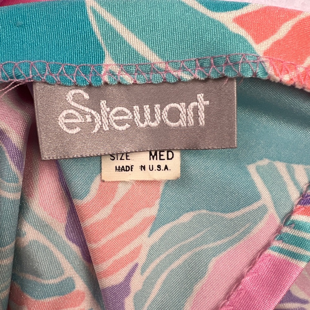 Stewart Vintage Tropical Leaf Print Faux Wrap Midi Skirt Pink Turquoise Med - Picture 8 of 11